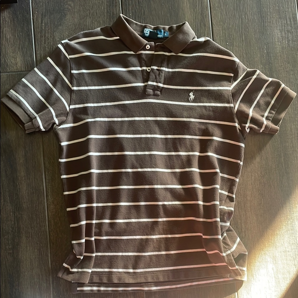 Vintage Ralph Lauren Polo Striped Brown Shirt Size Large